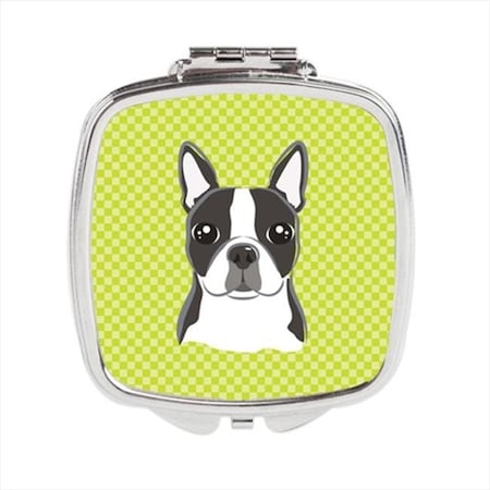 Carolines Treasures Carolines Treasures BB1265SCM Checkerboard Lime Green Boston Terrier Compact Mirror; 2.75 x 3 x .3 In. BB1265SCM